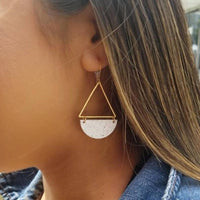 Modern Architectural Half Moon Earrings: White Granite