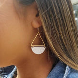 Modern Architectural Half Moon Earrings: White Granite