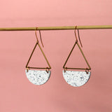 Modern Architectural Half Moon Earrings: White Granite