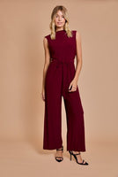 MOCK NECK SLEEVELESS WAIST TIE WIDE LEG JUMPSUIT