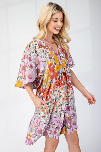 Floral Split Neck Dress