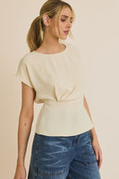 ROUND NECK SHORT SLEEVE WAIST SHRRING DETAIL TOP