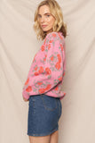 Rose Print Knit Sweater