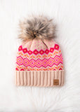 Blush, Pink & Orange Patterned Pom Hat