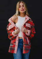 Coral, Tan & Pink Plaid Jacket