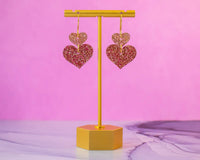 Valentines Earrings Glitter Stacked Hearts Dangles