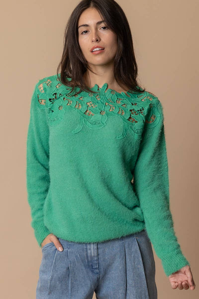 Long Sleeve Sweater with Lace Neck Line