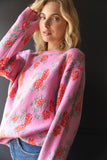 Rose Print Knit Sweater