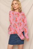 Rose Print Knit Sweater