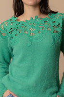 Long Sleeve Sweater with Lace Neck Line