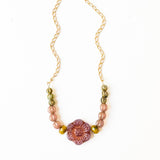 Handmade Glass Flower Necklace For Winter Satin Gold Chain