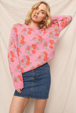 Rose Print Knit Sweater