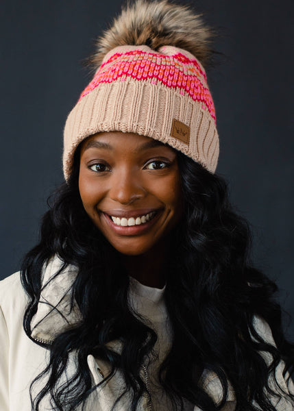 Blush, Pink & Orange Patterned Pom Hat