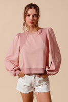 TERRY KNIT TOP WITH PUFF SLEEVES