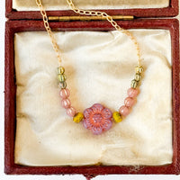 Handmade Glass Flower Necklace For Winter Satin Gold Chain