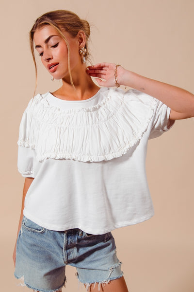 French Terry Back Bow Tie Top with Shirring detail