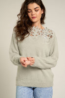 Long Sleeve Sweater with Lace Neck Line