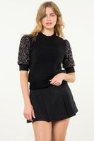 Sequin Sleeve Knit Top