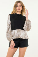 Metallic Sleeve Knit Top