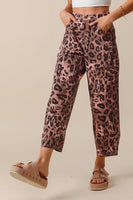 Vintage Washed Leopard Mid Rise Wide Leg Pant