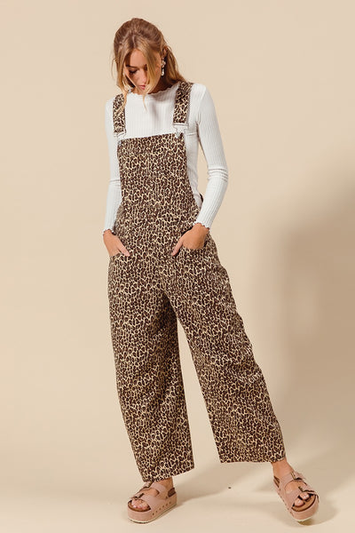 Leopard Twill Denim Slouchy Overalls