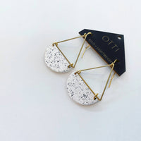 Modern Architectural Half Moon Earrings: White Granite