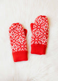 Red & White Snowflake Knit Mittens