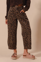 Leopard Print Twill Wide Leg Pants