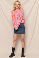 Rose Print Knit Sweater