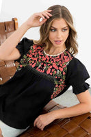 Short Puff Sleeve Embroidered Top