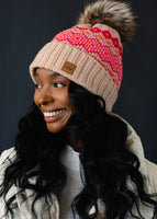 Blush, Pink & Orange Patterned Pom Hat