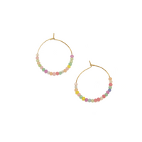 GOLD ENDLESS HOOP ROCK CANDY GLASS BEAD EARRINGS