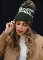 Olive & Beige Midwest Pom Hat