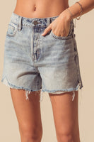 MID RISE DISTRESSED DENIM SHORTS