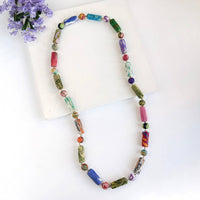 Cylindrical Kantha Long Necklace