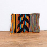 Handwoven Cosmetic With Leather Detail Purse: Amber