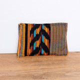 Handwoven Cosmetic With Leather Detail Purse: Amber